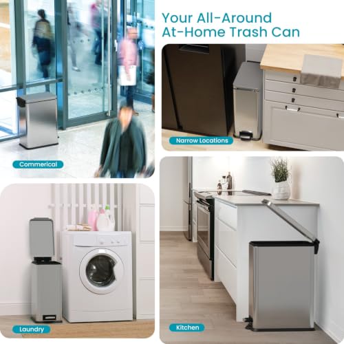 Slim Fit 8 Gallon Kitchen Trash Can - Silver, Soft-Close Lid, Hands-Free Pedal