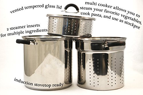 ExcelSteel 12 Qt Stainless Steel Pasta Cooker with Glass Lid & Silicone Handles