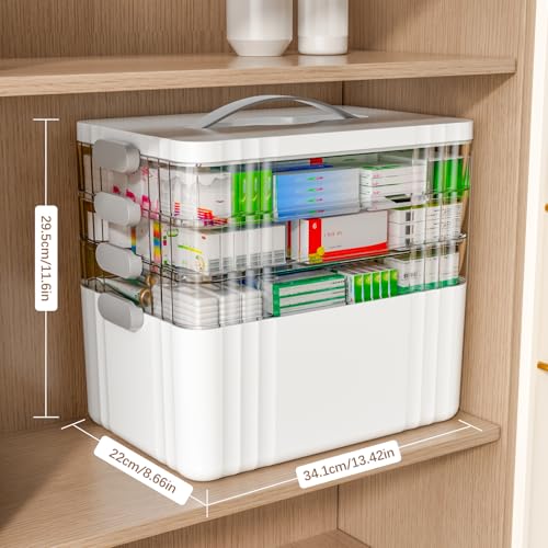 4-Tier Portable Medicine Organizer with Handle - First Aid Storage Box