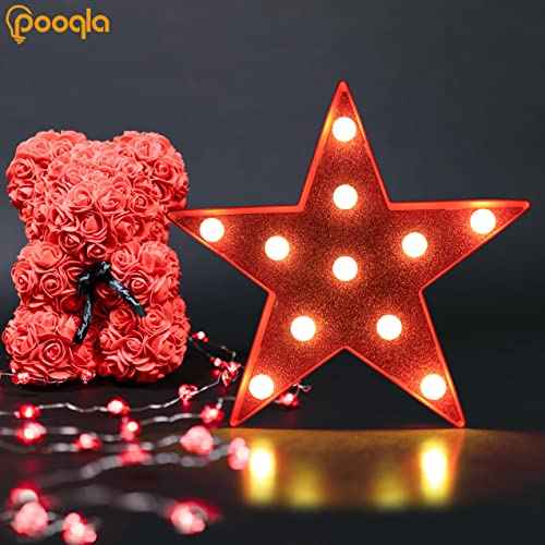 Pooqla Star Marquee Lights, Glitter LED Marquee, Red Light Up Star - Battery Powered Night Light for Birthday Party, Wedding, Christmas Decoration