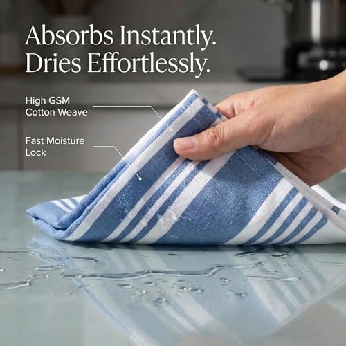 Urban Villa Indigo Blue & White Cotton Kitchen Towels Set of 6 20x30"