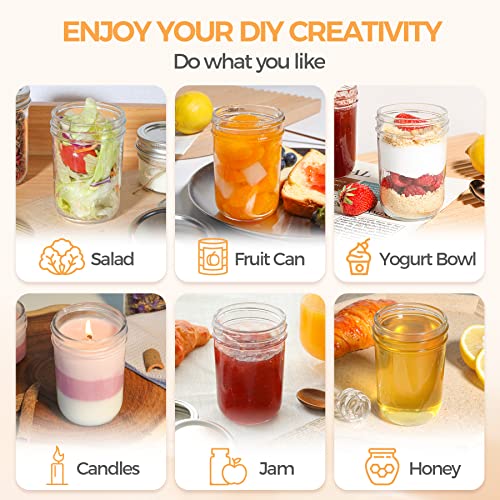 ComSaf Small Mason Jars 8oz - 8 Pack, Regular Mouth Mason Jar with Lids and Seal Bands, Glass Half Pint Canning Jar for Spice, Jam, Honey, Pickle, Dessert, Shower Wedding Favors, DIY Candles Decor