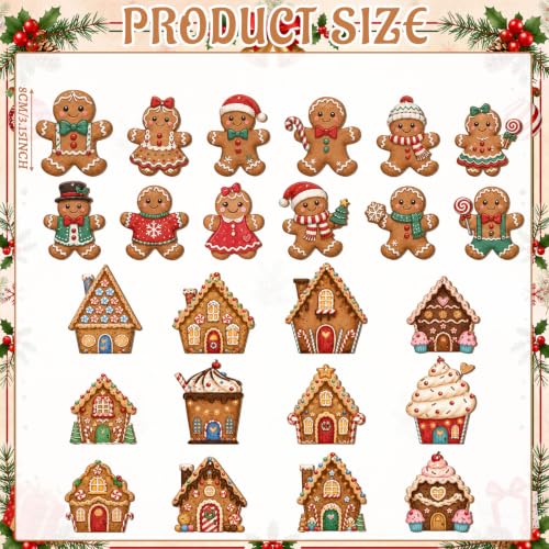 Geelin 60 Pcs Gingerbread Man Christmas Ornaments Set with Candy & House Design