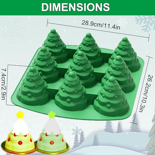 JJzxwish 3D Christmas Tree Silicone Mold Set Green - Large Tree Mold for Chocolate, Soap, Candles, Cakes, Mousse, Ice