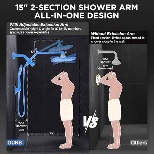 Veken 11.8-Inch Brushed Nickel Rainfall Shower Head with Handheld & Extension Arm - High Pressure