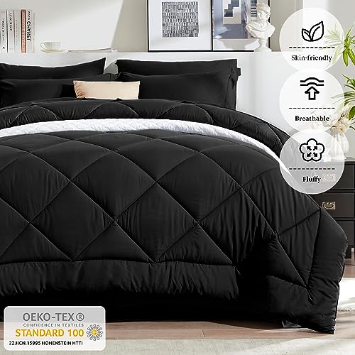 Black Queen Comforter Set 8 Pieces Bed in a Bag - Soft Microfiber Bedding