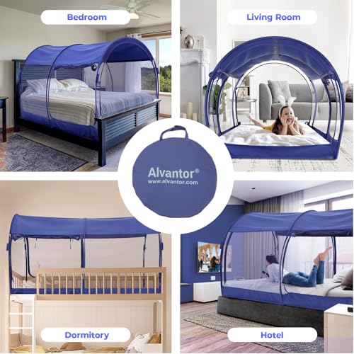 Mosquito Net Bed Canopy Twin Size Pop-Up Tent for Indoor & Outdoor Use - Mesh Navy, 39W x 75L Variation