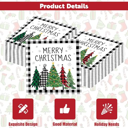 20Pcs Christmas Paper Napkins, Xmas Tree Farmhouse Disposable Napkins