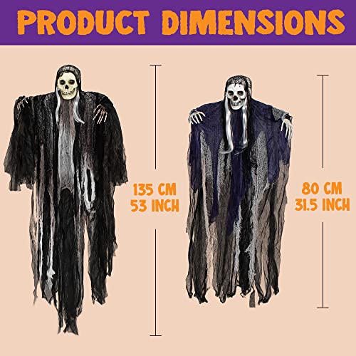 3-Pack Hanging Grim Reaper Skeleton Halloween Decorations - 31.5”, 53”, 31.5” | Outdoor Horror Props