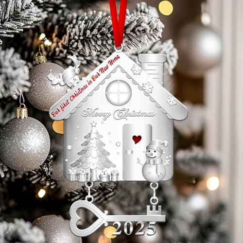 2025 Dated Our New Home Ornament-with Key Keepsake -Women Housewarming Presents for Women, Couple, Owners, Christmas Tree Housewarming Gifts Ideas Ornaments(First Christmas in Our New Home Ornament)
