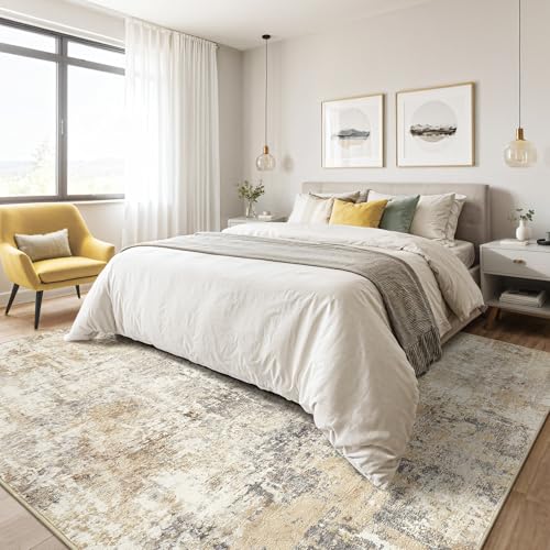 LOONGRUG Area Rug 5x7 Washable Neutral Modern Abstract Living Room