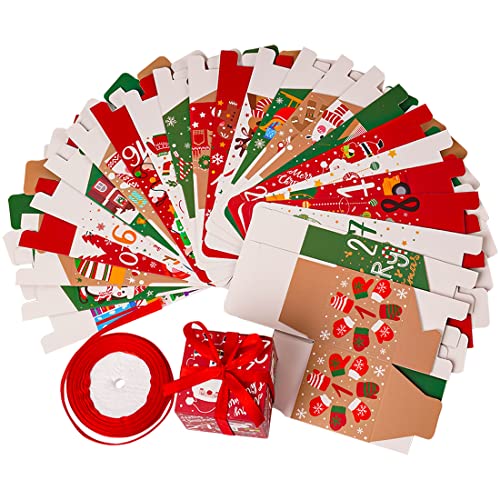 JWSCYSY Design1 24 Pcs Christmas Advent Calendar Gift Boxes with Santa Reindeer Snowflake Patterns