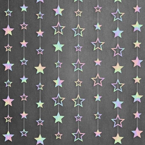 KatchOn, Iridescent Star Garland Decorations - 6.5 ft,Pack of 8 | Holographic Hanging for Star Party Decoration | Streamers for Space, Galaxy Party Decoration | Fringe Backdrop for Unicorn Decorations