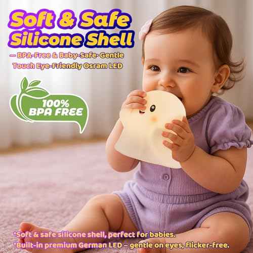 Halloween Cute Ghost Night Light for Kids-Touch+Squishy Silicone+2700k Eye-Safe LED+Fun Sounds,30-Min Timer,Dimmable,Nursery/Bedside/Bedroom Light - Gift for Boys&Girls&Baby&Toddler Cut Ghost Light