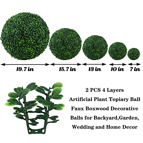 Sunnyglade 15.7 Inch Artificial Boxwood Topiary Ball 4-Layer Outdoor Decor, 2 Pack