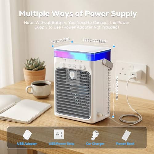 Tiptop Home Portable Evaporative Air Cooler Gray - 3-Speed Mini AC Fan for Camping, Desk, Bedroom, Office