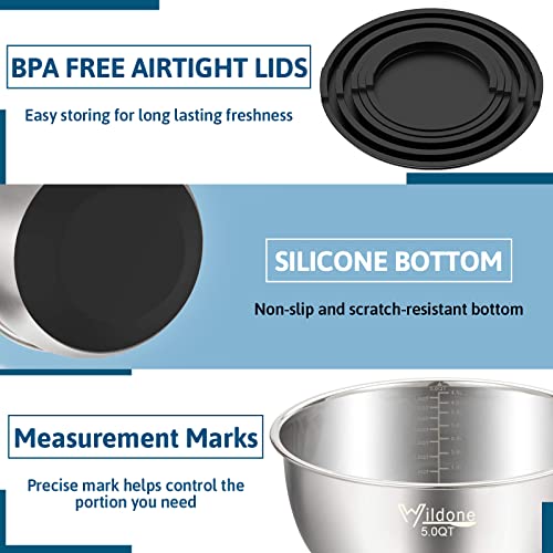 Wildone Mixing Bowls with Lids Set, Stainless Steel Set of 5