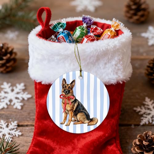 German Shepherd Christmas Ornament - White-Dog Ceramic Ornament 02 by MKIJUHB