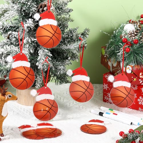 Thyle 12 Pcs Basketball Christmas Ornaments with Santa Hat – 4 Inch Bulk Set