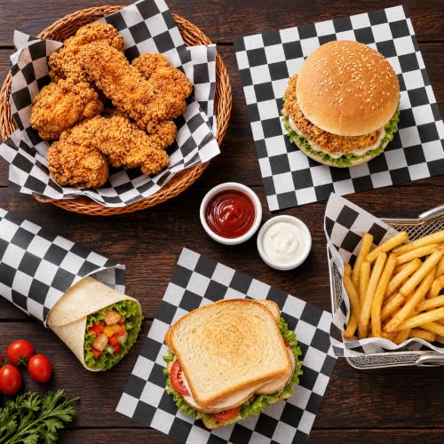 Fasmov Black & White Checkered Sandwich & Deli Basket Liners 12x12 Inches, 1000 Sheets