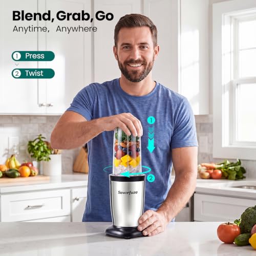 Savorfuze Black Silver High-Power 900W Countertop Smoothie Blender & Grinder Combo