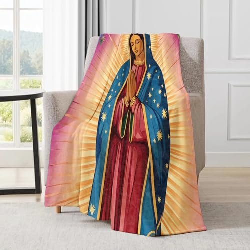 Our Lady of Guadalupe Fleece Blanket 60x80in Virgin Mary & Floral – Ultra Soft Throw