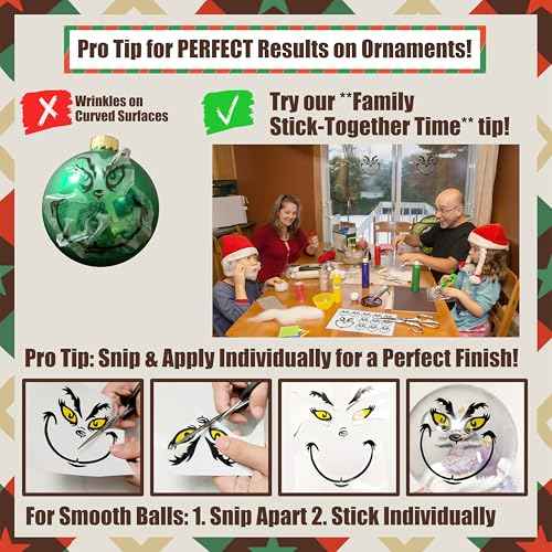 48PCS Christmas Decorations Stickers for Ornaments, Waterproof Vinyl DIY Face Decals for Home Project, Party Supplies