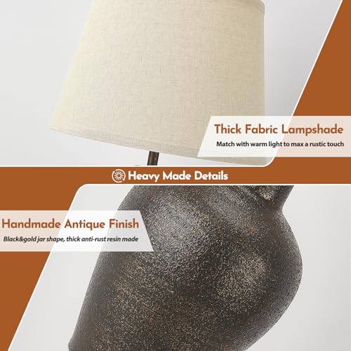 Farmhouse Rustic Table Lamps Set of 2 - Brown Nightstand Lamps for Bedroom & Living Room