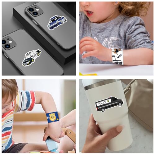 74PCS Party Favors - 24PCS Police Officer Slap Bracelets, 50PCS Stickers for Police Decorations, Kids Gifts, Classroom Rewards, Prizes, Carnival, Christmas