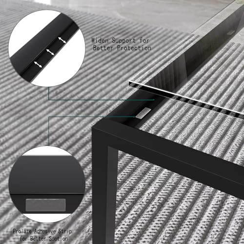 Black Glass Coffee Table Modern Center Table with Metal Frame - Easy Assembly