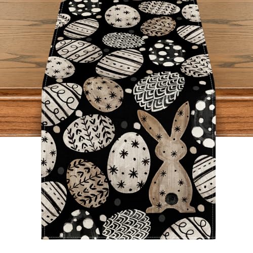 Artoid Mode Bunny Rabbit Egg Flowers Easter Table Runner 13x60 Inch Black Seasonal Decor