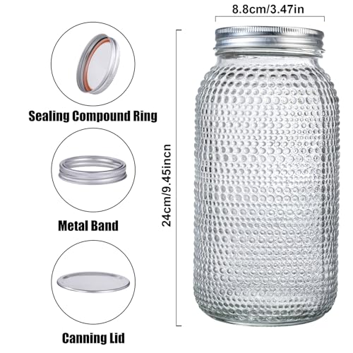 Clear Mason Jars 64oz - 3 Pack Wide Mouth Food Storage Containers with Airtight Lids - Half Gallon BPA-Free Glass Jars for Canning and Pickling