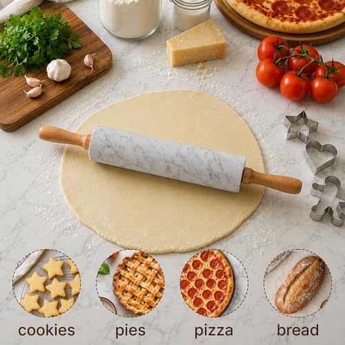 Quartz White Marble Rolling Pin with Stand - 17 Inch Baking Dough Roller