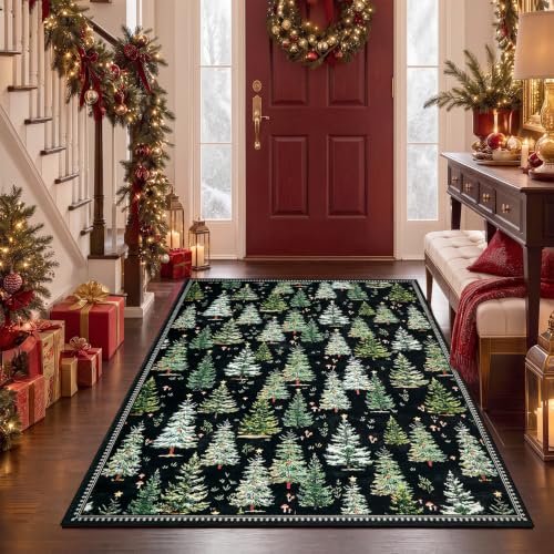 Garvee 5' x 7' Christmas Rug – Black, Washable Living Room Rug