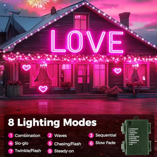 Twinkle Lights Battery Operated 100 LED Romantic String Lights 8 Modes Waterproof for Home, Garden, Party, Holiday, Christmas Tree Decoration (Pink & White)