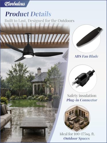 Fanbulous 42-Inch Black Outdoor Ceiling Fan with Lights, IP65 Waterproof, Remote Control