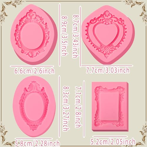 Baroque Frame Silicone Molds 4 Pcs, Chocolate Fondant Mold for Cake Decoration, Clay Resin Mold, Home Baking Home Decoration, Candy, Sugar Craft, Flower Paste, Mousse
