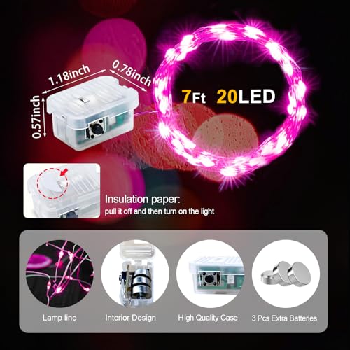 Pozzolanas 8 Pack Pink Fairy String Lights Waterproof 7ft 20 LEDs with 3 Modes for Wedding Holiday Decor
