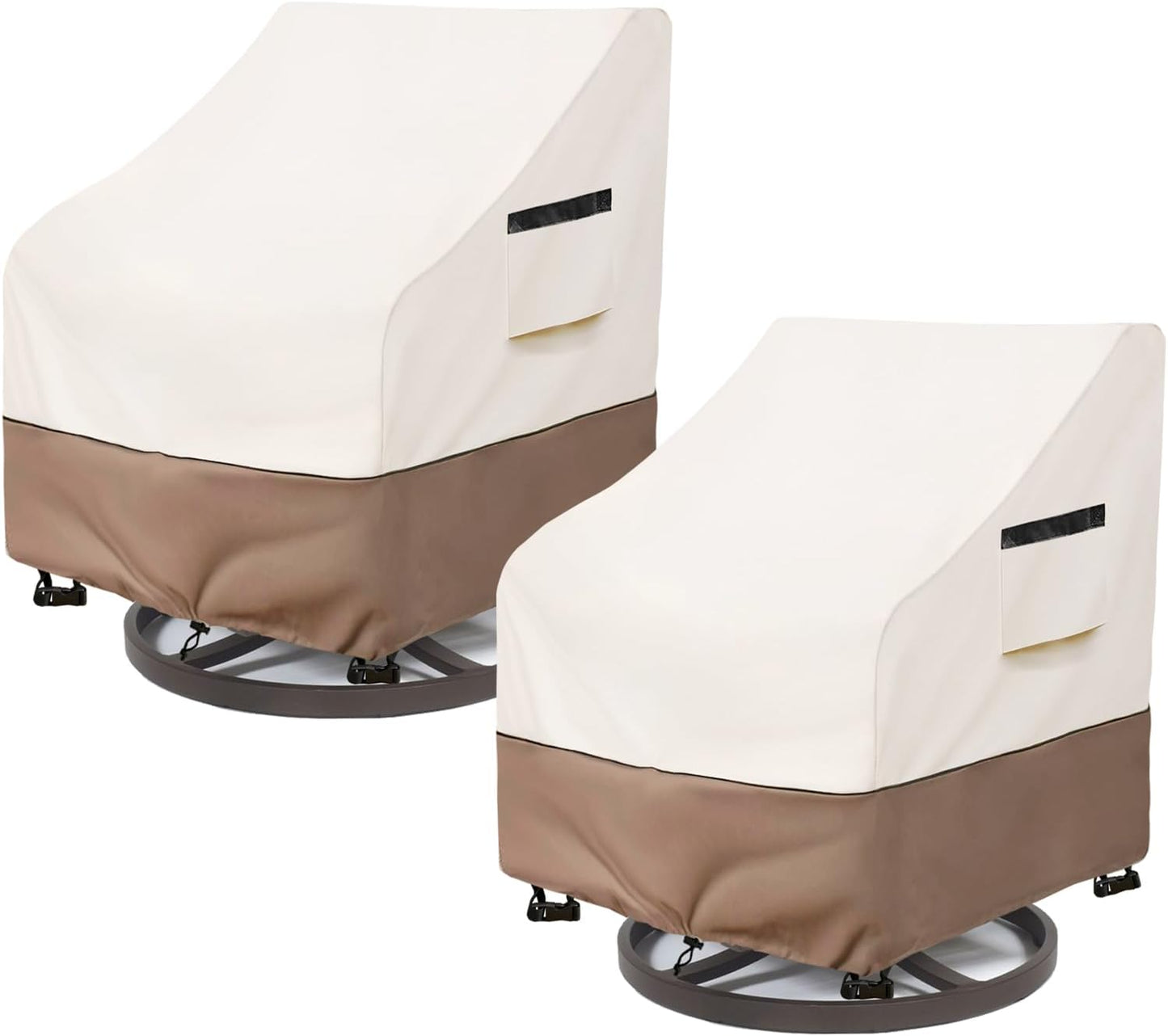 Patio Chair Covers | Waterproof Heavy-Duty Protection for Swivel Chairs - 33W x 35D x 36H Inches (Beige) - 2 Pack