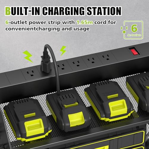 Power Tool Organizer Wall Mount with Charging Station - 3 Layers, 4 Drill Holders, Black