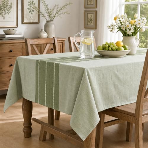 Horaldaily Sage Green Rustic Burlap Tablecloth 60×104 Inch Rectangular