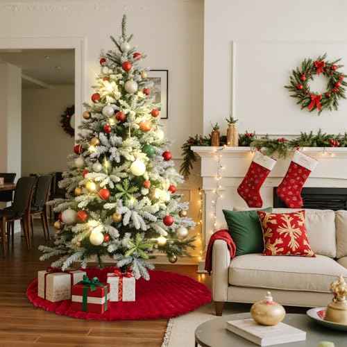 Lanpn Christmas Tree Skirt 12 inch, Faux Fur Xmas Tree Skirt Plush Winter Christmas Tree Mat for Small Mini Pencil Slim Artificial Trees Winter Home Party Indoor Xmas Decor (Red, 40cm)
