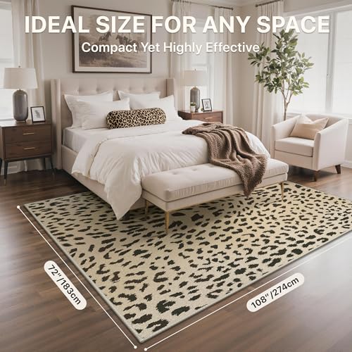 Leopard Print Washable Area Rug 6x9 for Living Room & Bedroom Beige & Brown Variation