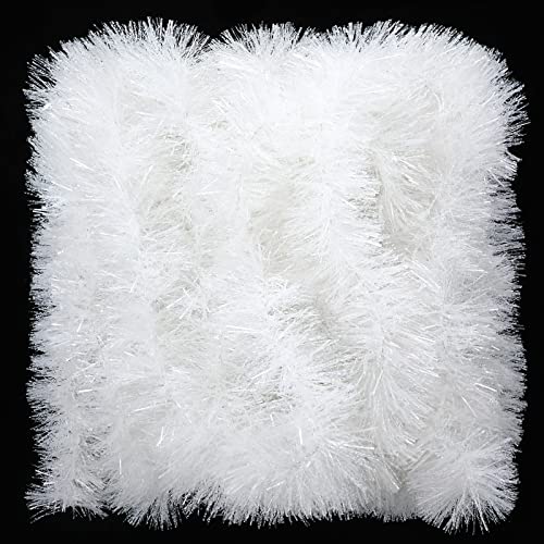 Dingion 50 ft White Tinsel Garland Christmas Tree Fluffy Metallic – Metallic Variant