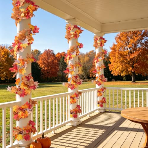 Artificial Maple Leaf Garland with Pomegranate - Fall Home Decor, 7 Colors Mix