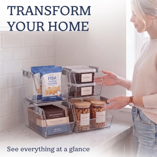 Stackable Plastic Storage Bins Set of 4 - Large and Small Kitchen & Home Organization