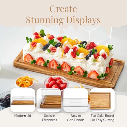 Homesphere Rectangular Cake Display Stand with Lid - Wooden Pastry & Cookie Server - Pack of 1