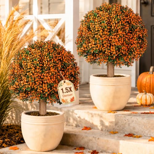 Artificial Fall Topiary Ball Set - 25.6 Inch UV-Resistant Faux Bushes for Porch & Garden