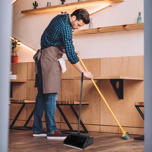 Leumoi 8-Piece Heavy-Duty Long Handle Dustpan Set Black - Commercial Use