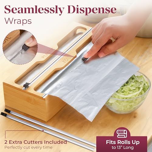 Natural Bamboo Food Storage Bag Organizer with Dispenser & Detachable Design